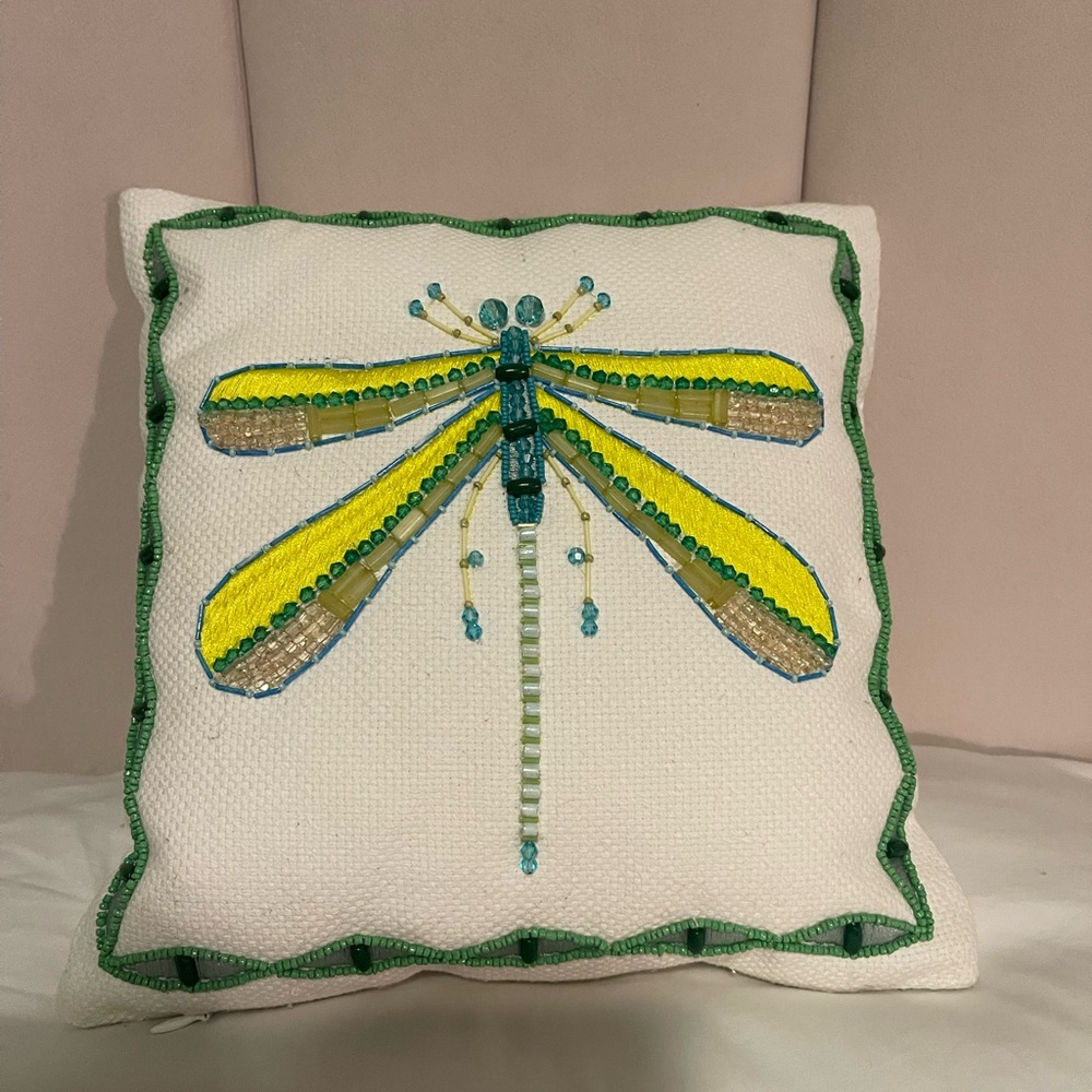 Anthropologie Embroidered Dragonfly Throw Pillow